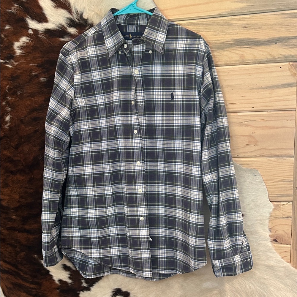 Ralph Lauren Blue and White Plaid Shirt Size Medium